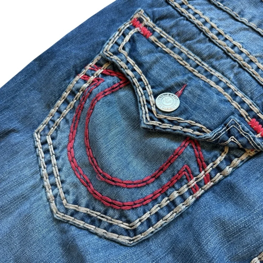 RARE VTG Y2K True Religion Mens Dark Desire Red Tan Rope Stitch Jeans 40x32